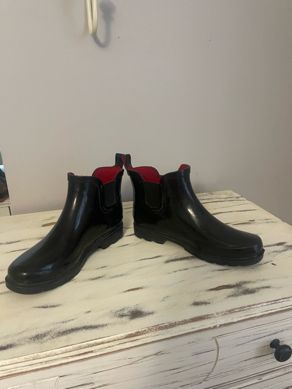 Capelli Black Rain Chelsea Ankle Boots with Red Lining